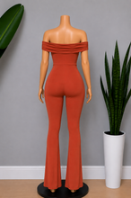 Load image into Gallery viewer, Off-Shoulder Bell Bottom Jumpsuit - Rust Orange
