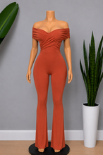 Load image into Gallery viewer, Off-Shoulder Bell Bottom Jumpsuit - Rust Orange
