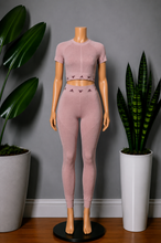 Load image into Gallery viewer, Addias Ribbed High Waisted leggings &amp; Short-Sleeve Crop Top set
