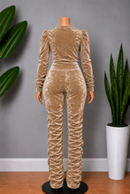 Load image into Gallery viewer, Champagne Luxe Velvet Two-Piece Stacked Pants Set
