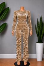 Load image into Gallery viewer, Champagne Luxe Velvet Two-Piece Stacked Pants Set
