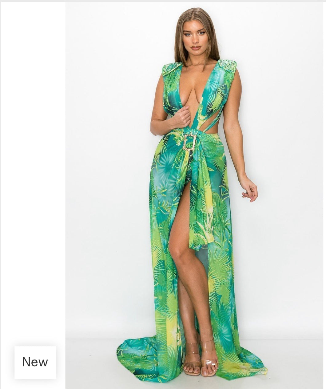 RHINESTONE BODYSUIT AND MAXI COVER UP SKIRT