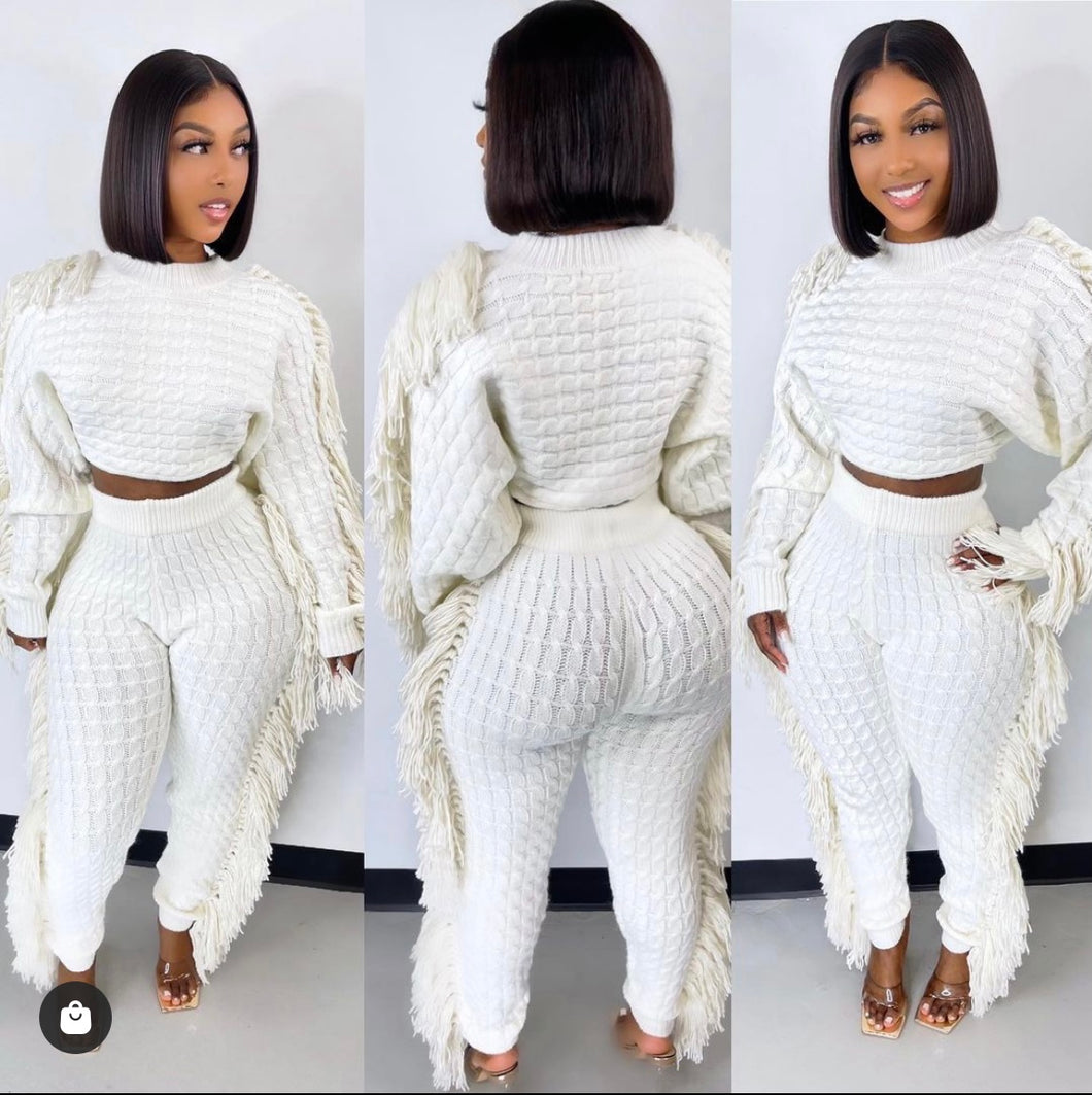 Cable Knit Pant Set - Ivory