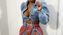 Load image into Gallery viewer, Ruched Denim Crop Jacket - Blue Wash
