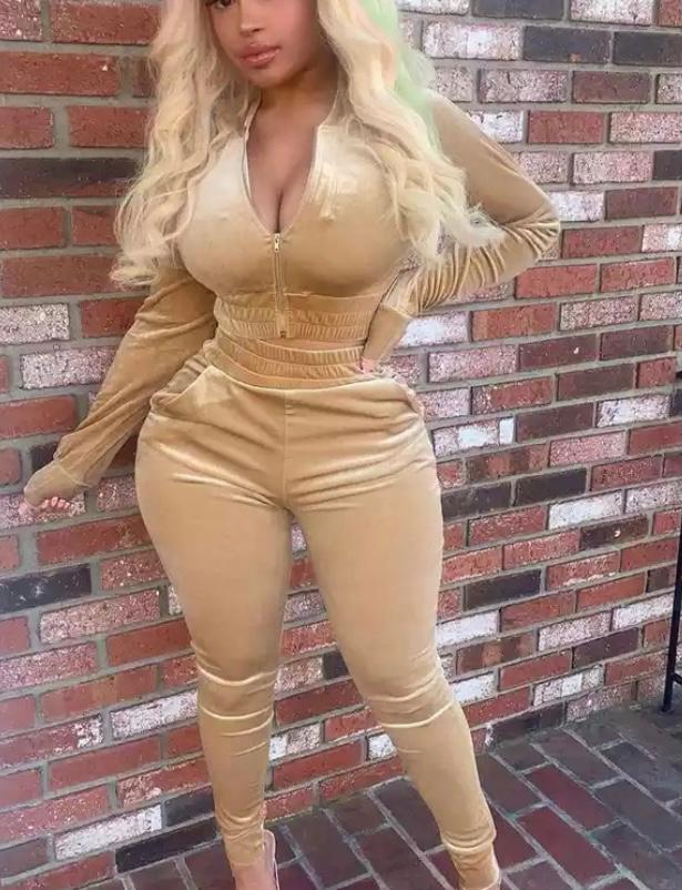 Sexy Velour Jogger Set (Tan)