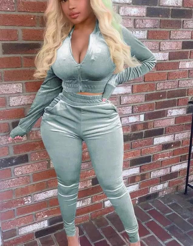Sexy Velour Jogger Set (Bluish-Silver)