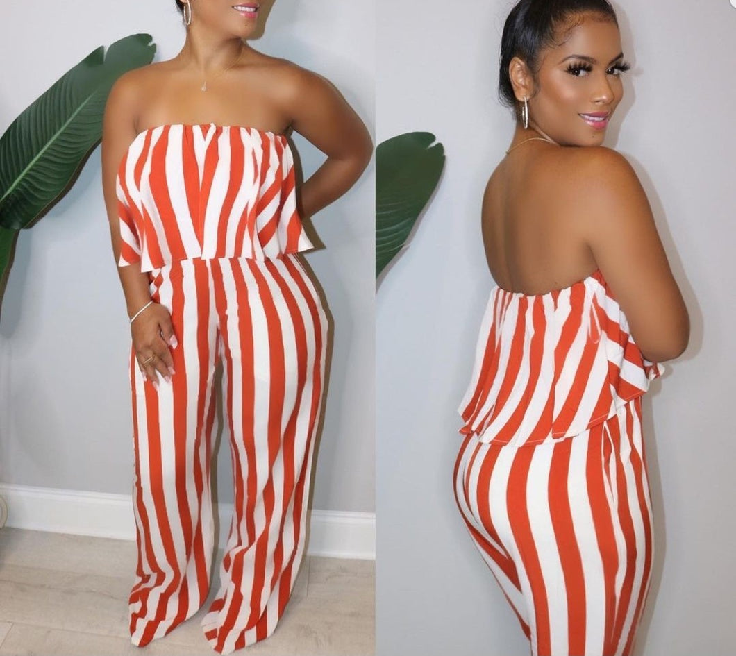 Sailor Striped Romper - Rust Orange