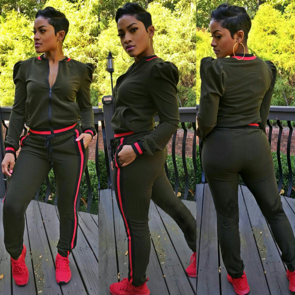 Chic Tracksuit - Army Green (Plus Sizes Available)