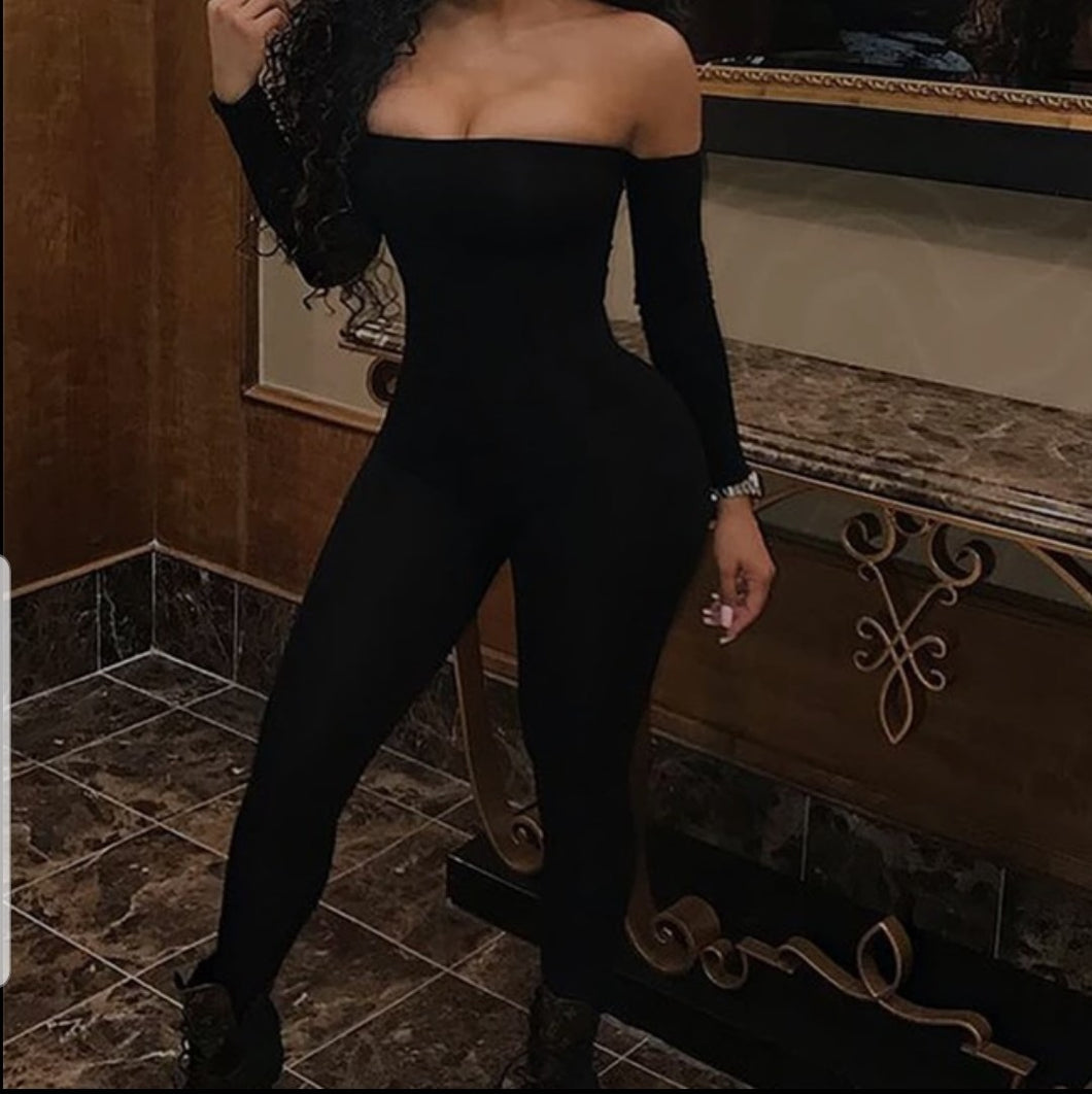 Off-Shoulder Leotard Playsuit - Black or Gray